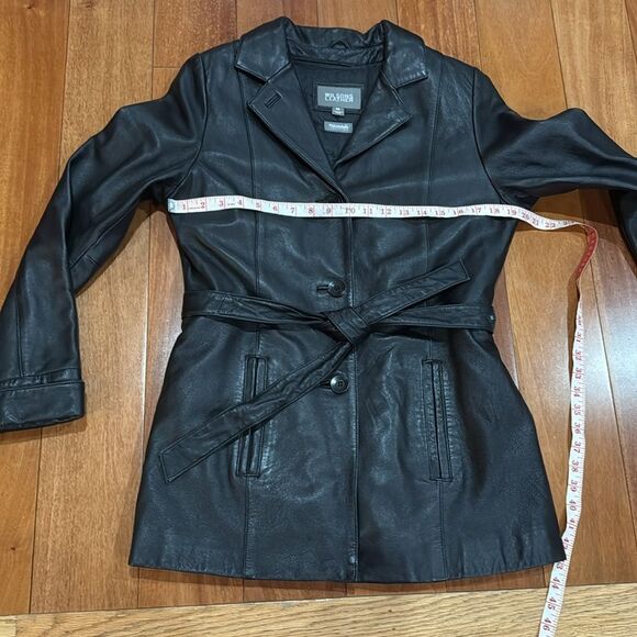 Wilsons Vintage Leather Black Belted Lined Jacket Size M - Picture 10 of 11